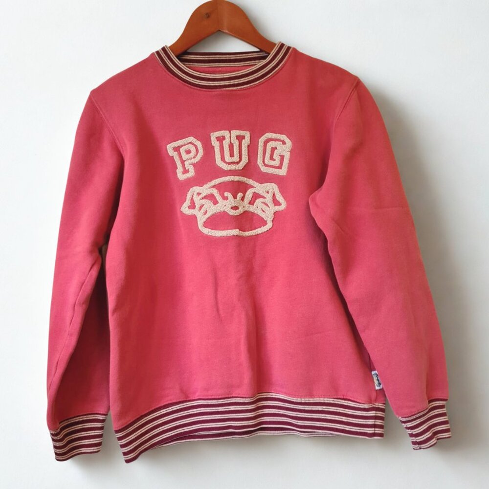 Vintage Pug Women Sweatshirt Size M Pink Streetwear